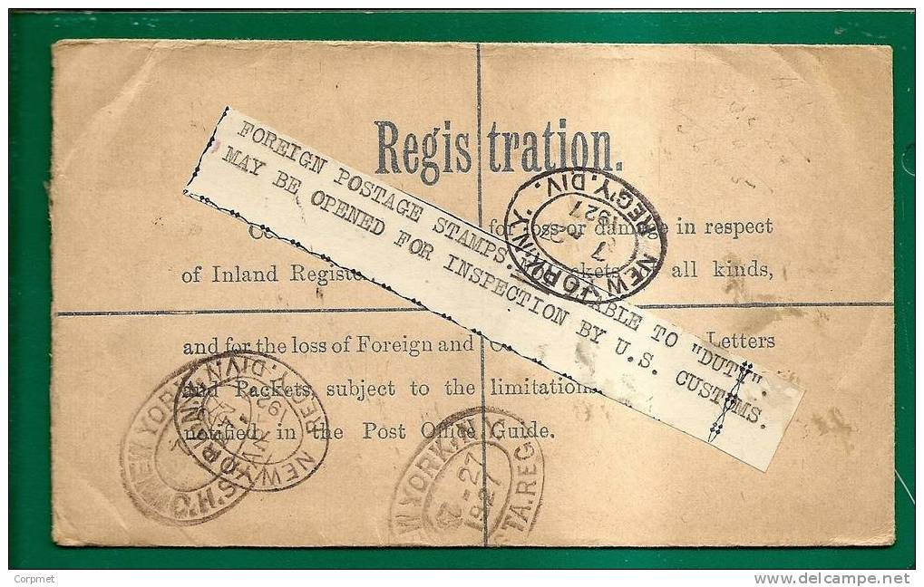UK- VF UPRATED REGISTERED 1927 ENTIRE MOORGATE, LONDON  To NEW YORK - Several Transit And Reception Marks - Entiers Postaux