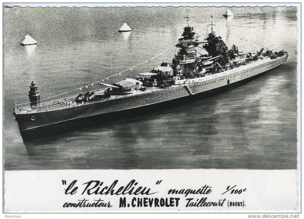 CARTE POSTALE CUIRASSE LE RICHELIEU - MAQUETTE PAR CHEVROLET A TAILLECOURT DOUBS 25 - Boats