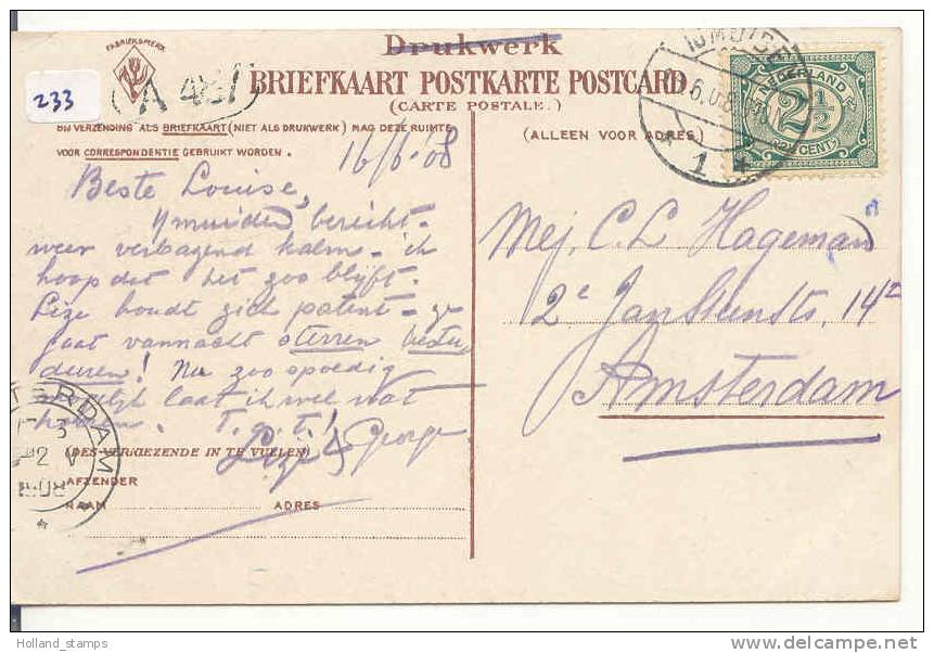 ANSICHTKAART (233) IJMUIDEN Oude Vischhal POSTSTEMPEL 16-06-1908 - IJmuiden