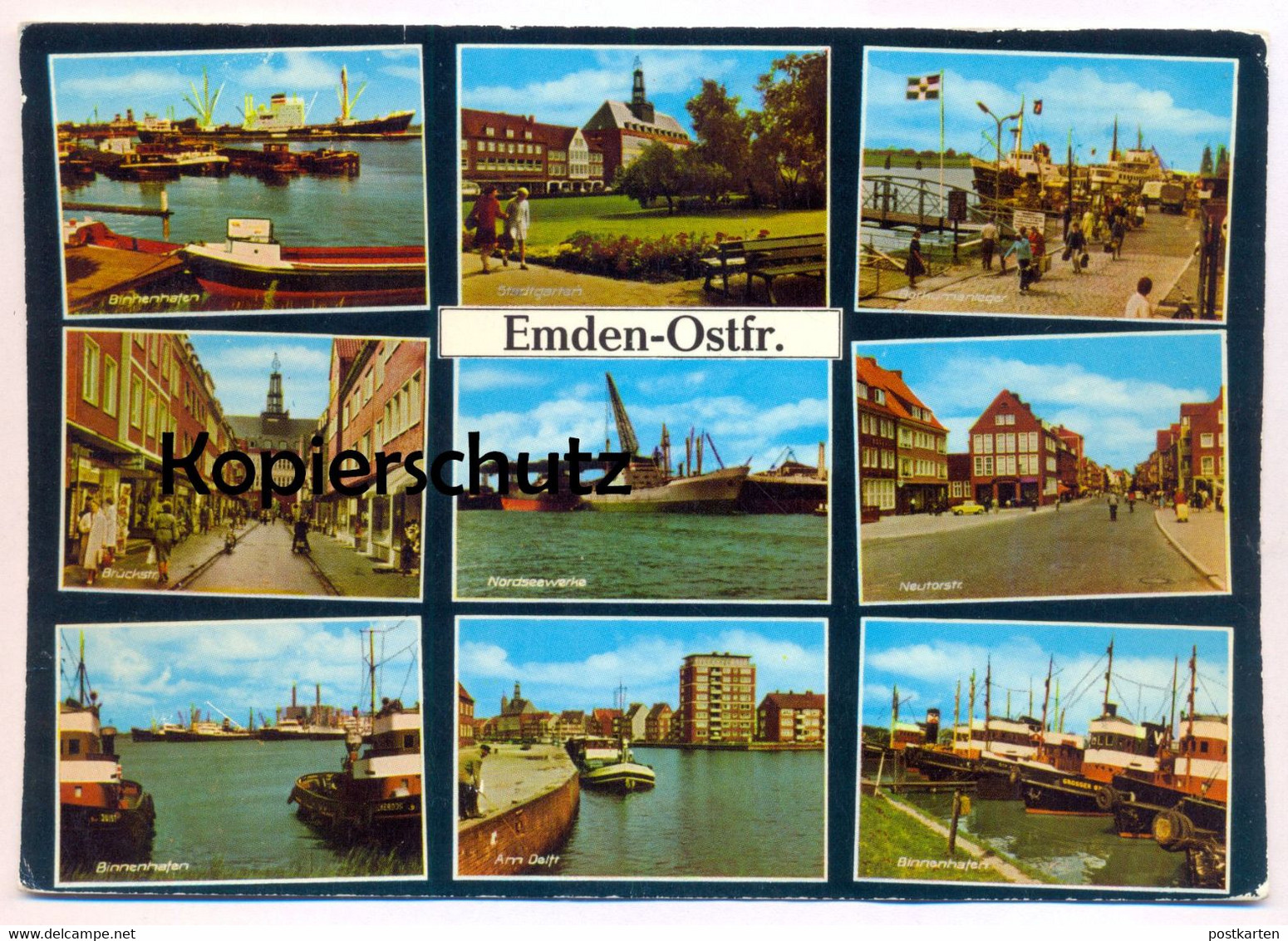 ÄLTERE POSTKARTE EMDEN HAFEN DELFT NEUTORSTRASSE BRÜCKSTRASSE BINNENHAFEN NORDSEEWERKE Frachtschiff Schiff Cargo Ship AK - Emden