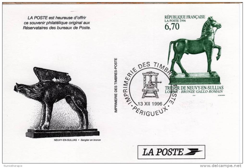 Carte Postale : Trésor De Neuvy-en-Sullias : Imprimerie Des Timbres Poste : Le 13/12/1996 - Official Stationery