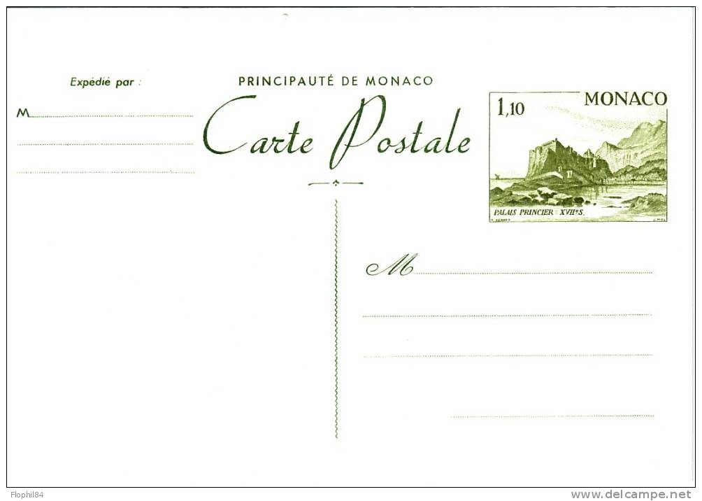 MONACO-ENTIER PALAIS PRINCIER 1F10 - NEUF - Postal Stationery