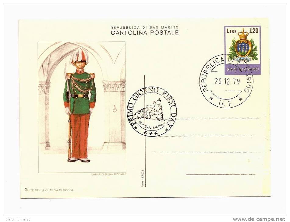 SAN MARINO-1979-CARTOLINA POSTALE Da L.120-Uniformi I° Emissione Con Annullo FDC 20/12/1979-in Buone Condizioni- DC1793. - Postal Stationery