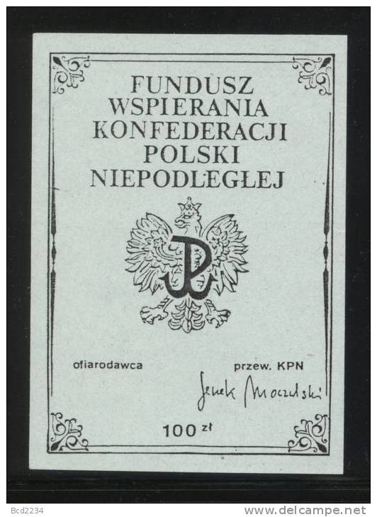 POLAND SOLIDARNOSC KPN SUPPORT FUND 100 ZL GREEN MS (SOLID1275A/0468B) - Solidarnosc Labels