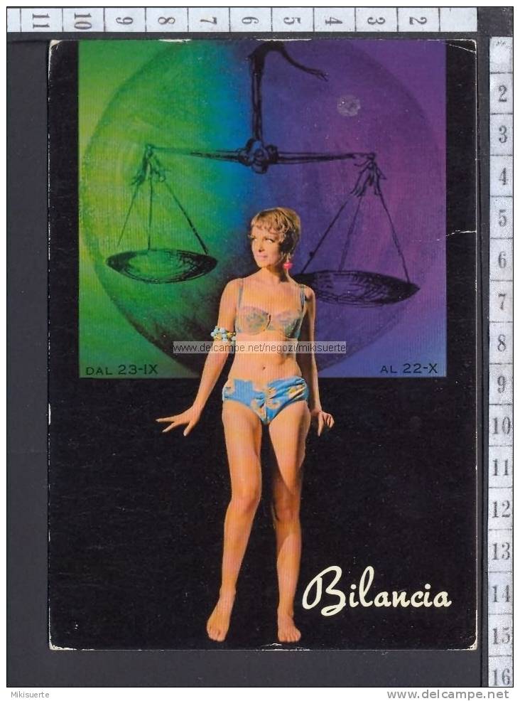 M7768 OROSCOPO ZODIACO SEGNO BILANCIA -  RAGAZZA IN COSTUME Viaggiata SB F/G Cartolina-Postcard - Astrologie