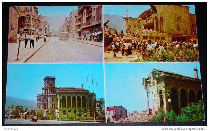 Macedonia,Skopje,Town Views,Before And After Earthquake,Ruins Of Railway Station And Army Club,postcard - Disasters