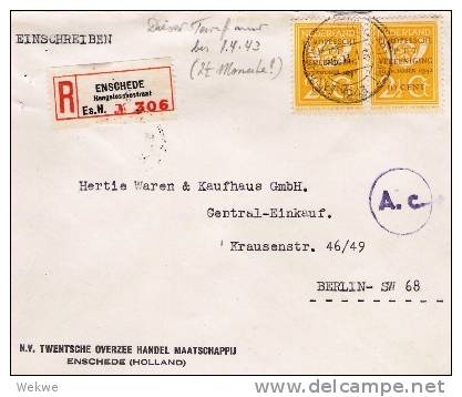 Nl009/ - NIEDERLANDE -  Brief, Europäische Postkonferenz.(Europatarif) 1942, Einschreiben, Berlin - Briefe U. Dokumente