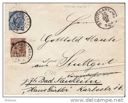 Nl016/- NIEDERLANDE -  Wilhelmina, Ganzsache + 7 ½ C. Marke 1896, N. Württemberg - Brieven En Documenten