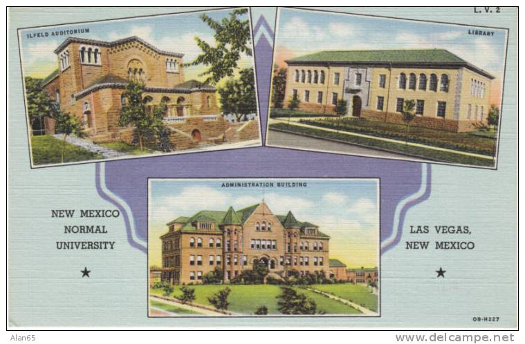 New Mexico Normal University, Las Vegas NM, Vintage Curteich Linen Postcard, Library Auditorium - Altri & Non Classificati