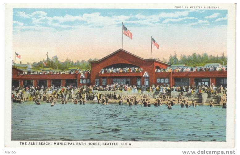 Alki Beach Municipal Bath House West Seattle WA, Natatorium Vintage Postcard - Seattle