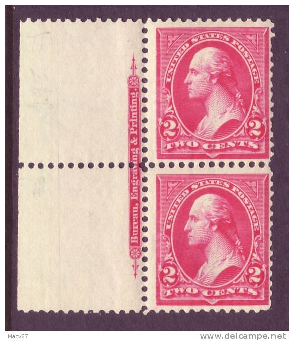 U.S. 267 X2   Reversed Watermark  **   IMPRINT PAIR - Unused Stamps