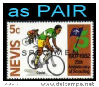 NEVIS 1982, Scouting Cyckling 5c, Ovpt.SPECIMEN PAIR     [muestra,Muster,spécimen,saggio] - St.Kitts And Nevis ( 1983-...)