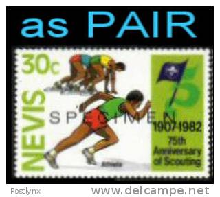 NEVIS 1982, Scouting Running 30c, Ovpt.SPECIMEN PAIR     [muestra,Muster,spécimen,saggio] - St.Kitts En Nevis ( 1983-...)