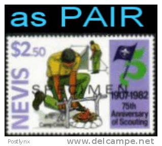 NEVIS 1982, Scouting Camping Fire Tent $2.50, Ovpt.SPECIMEN PAIR   [muestra,Muster,spécimen,saggio] - St.Kitts Und Nevis ( 1983-...)