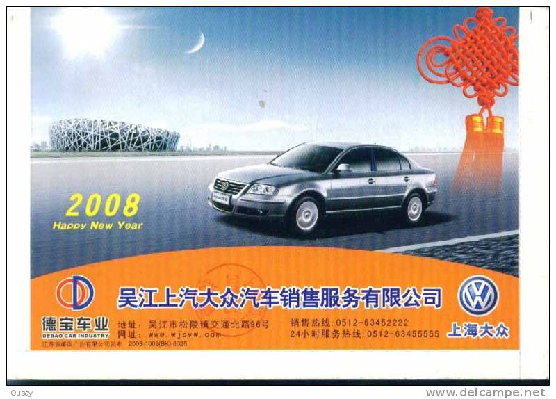 Beijing Olympic Games´ Stadium ( Bird- Nest ) Volkswagen Car  ,  Pre-stamped Card, Postal Stationery - Ete 2008: Pékin