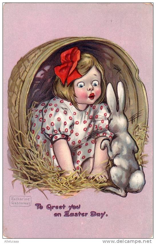 CPA Belle Carte Postale FANTAISIE ILLUSTRATION Embossed Gauffrée Raphael Tuck's Pâque  Easter Day  Lapin Fille 19 - Tuck, Raphael