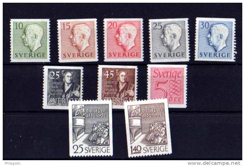 Suède 1951-52*, An  Complète, Gustave VI Adolphe, Christopher Polhem, Olavus Petri - Nuevos