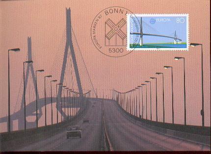 ALLEMAGNE BUND  EUROPA CEPT 87 CARTE MAXIMUM NUM MICHEL  1322  ARCHITECTURE  PAVILLON ALLEMAND PONT KOHLBRAND HAMBOURG - 1987