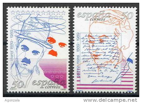 SERIE TIMBRES ESPAGNE NOUVEAUX 1989 CENTENAIRES CHARLES CHAPLIN CHARLOT MISTRAL - Actores