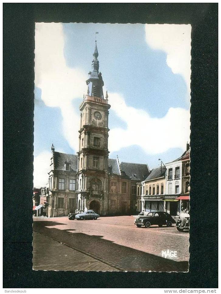 CPSM - Le Cateau ( 59 ) - Hôtel De Ville ( Automobile Peugeot 203 Simca Aronde Ed. MAGE  Format CPA) - Le Cateau