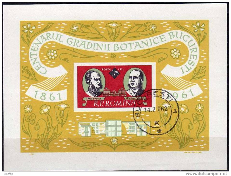 Botaniker Dr.Davila Und Dr.Brindza 1961 Rumänien Block 51 O 5€ Botanische Garten Bukarest Flora Bloc Sheet Of Romania - Nature