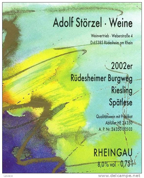 Etiquette De Vin Neuve D´ALLEMAGNE 2002 - Vallée Du Rhin - Riesling