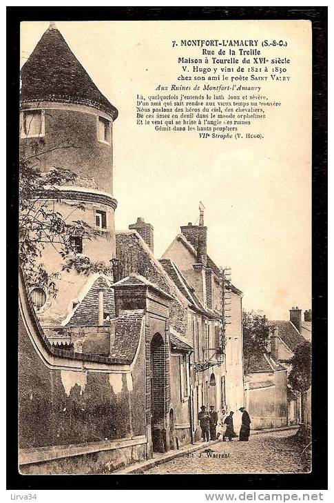 CPA ANCIENNE- FRANCE- MONTFORT L´AMAURY (78)- RUE DE LA TREILLE- STROPHE DE VICTOR-HUGO- LA TOUR AVEC ANIMATION - Montfort L'Amaury