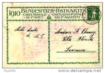 ENTIER POSTAL SUISSE ILLUSTREE DU 1-8-1910 - TRACE D'HUMIDITE - Interi Postali
