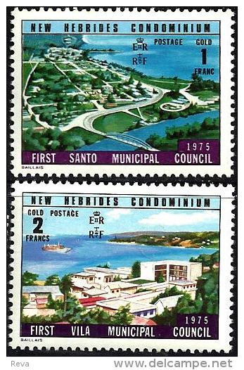 BRITISH NEW HEBRIDES PORT VILA 1ST COUNCIL LANDSCAPE SET OF 2 STAMPS 1-2 FR DATED 1975 READ DESCRIPTION !! - Nuovi