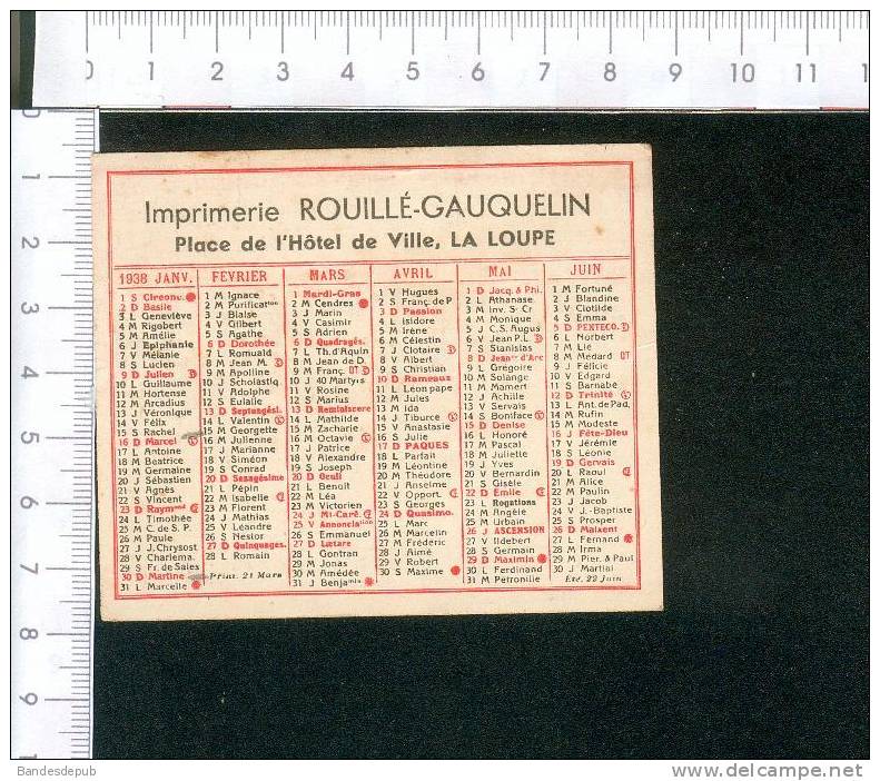 La Loupe Eure Et Loir Mini Calendrier 1938 Imprimerie Rouillé Gauquelin Librairie - Kleinformat : 1921-40