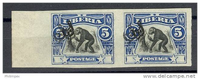 LIBERIA, 5 CENTS OFFICIAL 1906 PAIR VARIETY, NEVER HINGED - Liberia