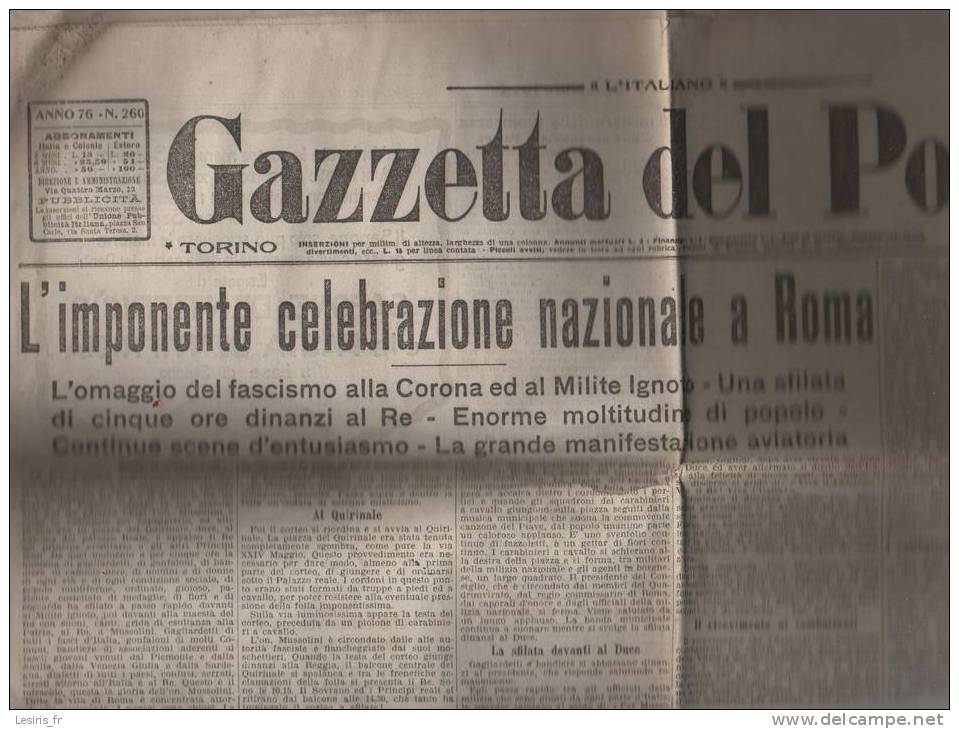 GAZZETTA DEL POPOLO - 1 NOVEMBRE 1923 - L'ITALIANO - L'IMPONENTE CELEBRAZIONE NAZIONALE A ROMA - L'AMNISTIA PER I REATI - Autres & Non Classés