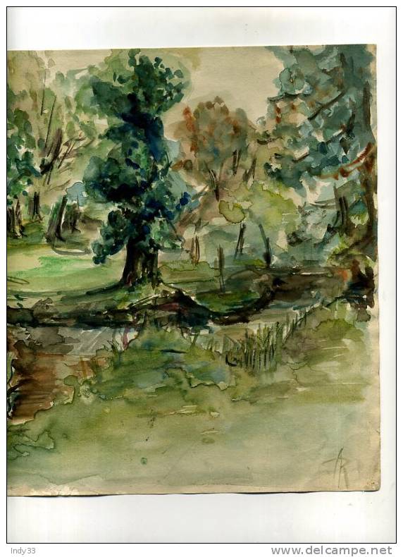 - ARBRES AU BORD DE L´EAU . AQUARELLE MONOGRAMMEE - Aquarelles