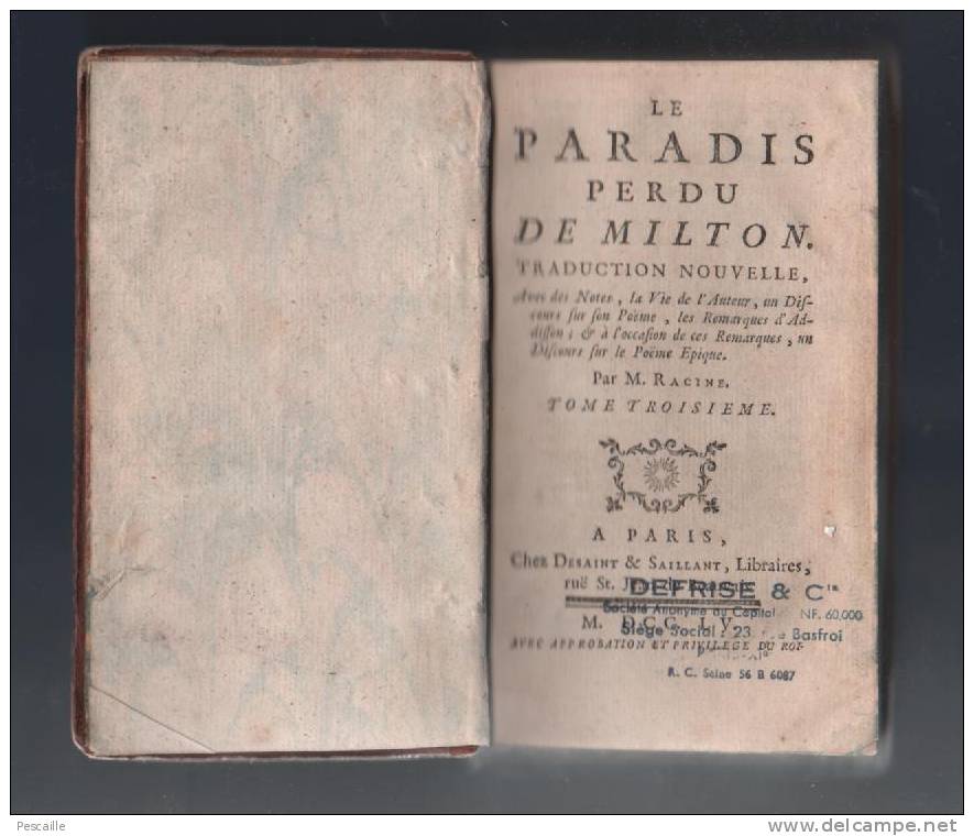 LE PARADIS PERDU DE MILTON - 1755 - 1701-1800