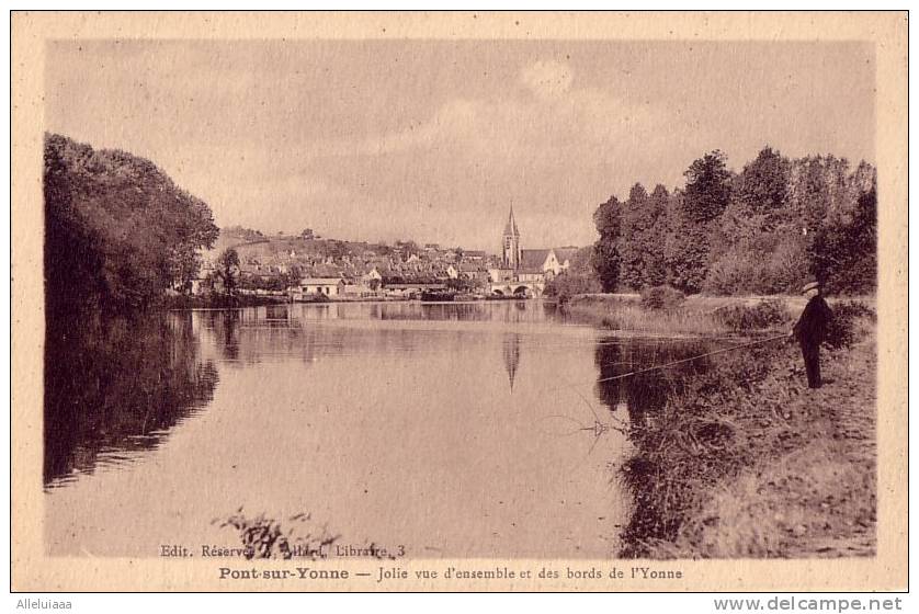 CPA Belle Carte Postale FRANCE PONT SUR YONNE - Jolie Vue D'ensemble Et Des Bords De L'Yonne - Animée Pêcheur - TBE - Pont Sur Yonne