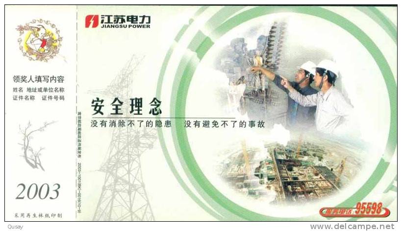 Jiangsu Power Construction Electricity   ,   Pre-stamped Card, Postal Stationery - Electricity