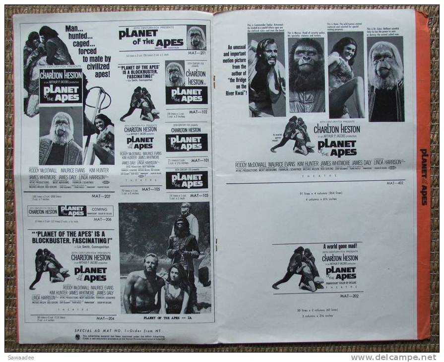 DOSSIER DE PRESSE - PRESSBOOK - FILM -PLANET OF THE APES - LA PLANETE DES SINGES -1968 - Cinéma/Télévision