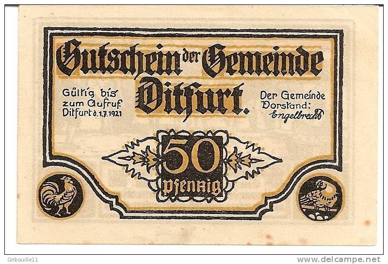 DITFURT  -   ** 50 Pfennig Gutschein Der Gemeinde ** (gültig Bis Zum Aufruf - Ditfurt Den 01 07 1921 - Sonstige & Ohne Zuordnung