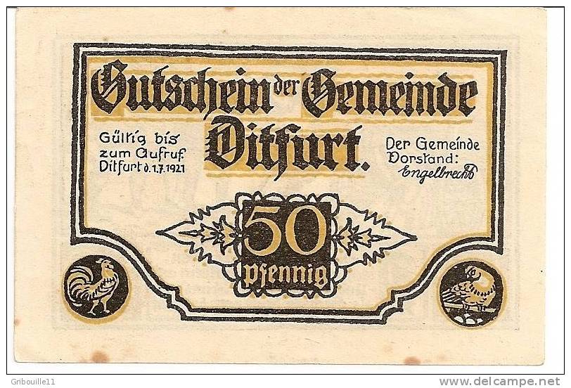 DITFURT  -   * 50 Pfennig Gutschein Der Gemeinde * (gültig Bis Zum Aufruf - Ditfurt Den 01 07 1921 - Altri & Non Classificati