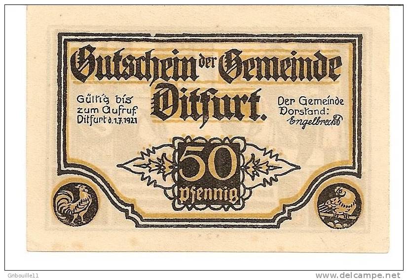 DITFURT  -  ** 50 Pfennig Gutschein Der Gemeinde **(gültig Bis Zum Aufruf - Ditfurt Den 01 07 1921 - Otros & Sin Clasificación