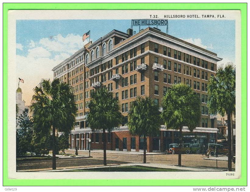 TAMPA, FL - THE HILLSBORO HOTEL - ANIMATED OLD CARS - PUB. ASHVILLE POST CARD CO. - - Tampa