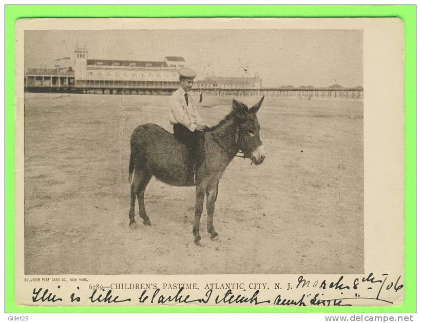 ATLANTIC CITY, NJ - CHILDREN´S  PASTIME,  DUNKY RIDE - CARD TRAVEL IN 1906 - SOUVENIR POST CARD CO - UNDIVIDED BACK - - Atlantic City