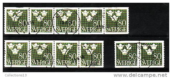 SUEDE - 337 Oblitérés (1 Bande De 5 + 1 Bande De 4 + 1 Paire) Cote 1,65 Euros Depart à 10% - Used Stamps