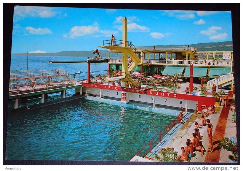 Sport,Swimming,Swimming Pool,Italy,Trieste,Ausonia,Jumping,postcard - Tafeltennis