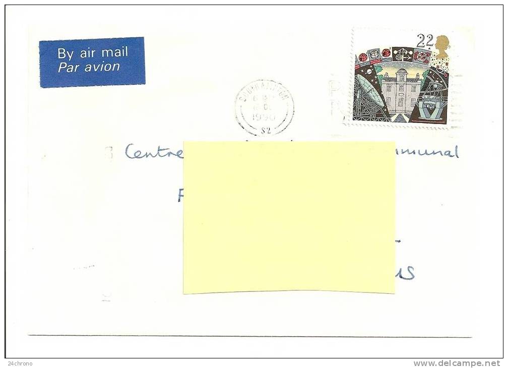 Grande Bretagne: Lettre Par Avion, Timbre Sur Astronomie (08-1839) - Postmark Collection