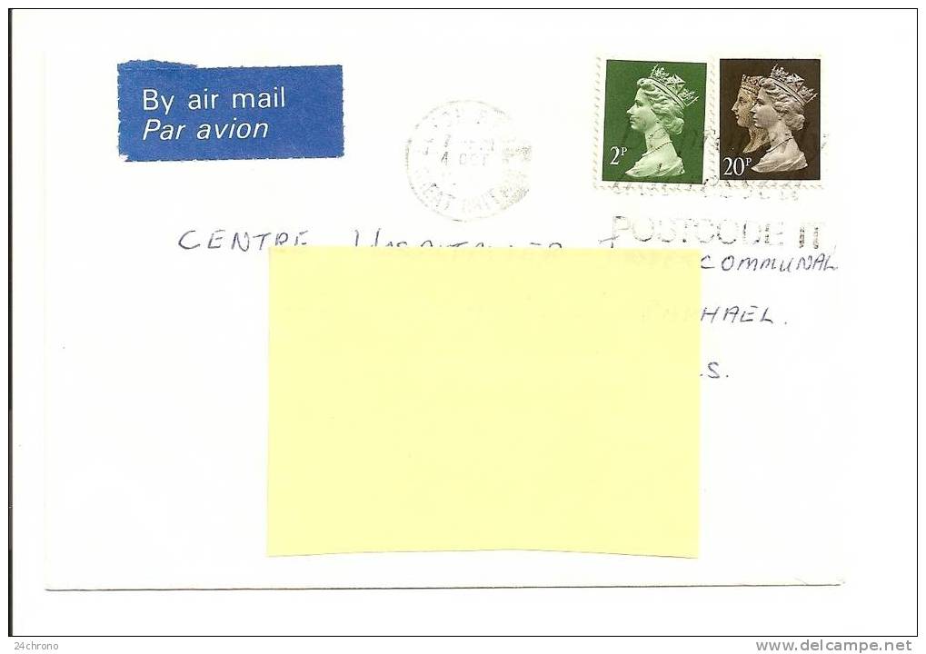 Grande Bretagne: Lettre Par Avion, Timbre Reine Elisabeth, Flamme Postcode (08-1840) - Storia Postale