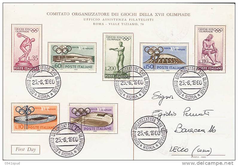 Jeux Olympiques 1960   FDC  Comitato Organizzatore - Ete 1960: Rome