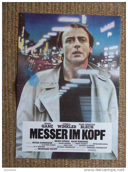 PLAQUETTE - FILM - MESSER IM KOPF - LE COUTEAU DANS LA TETE - REINHARD HAUFF - BRUNO GANZ - Publicité Cinématographique