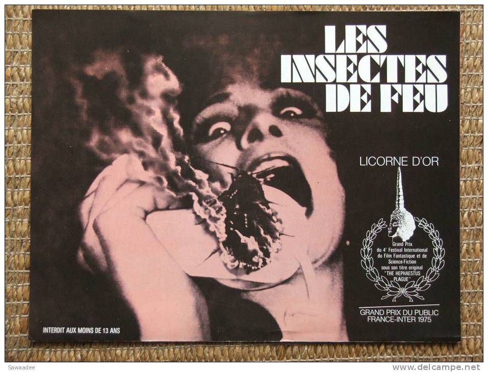 PLAQUETTE - FILM - LES INSECTES DE FEU - JEANNOT SZWARC - PRIX LICORNE D´OR - HORREUR - Publicité Cinématographique