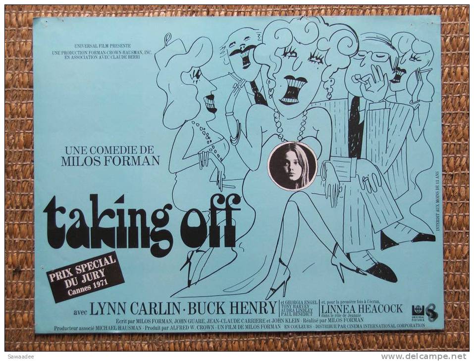 PLAQUETTE - FILM - TAKING OFF - MILOS FORMAN - PRIX SPECIAL DU JURY - CANNES 1971 - Publicité Cinématographique